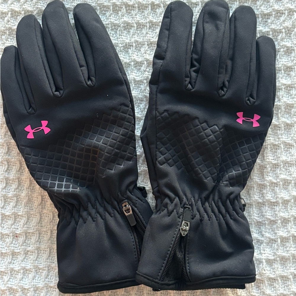 Under Armour Black Gloves with Pink Accents